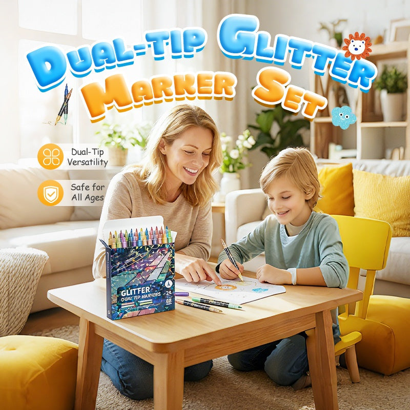 ✨ 24 dubbelzijdige glittermarkers | Laat je kunstwerken stralen 🎨