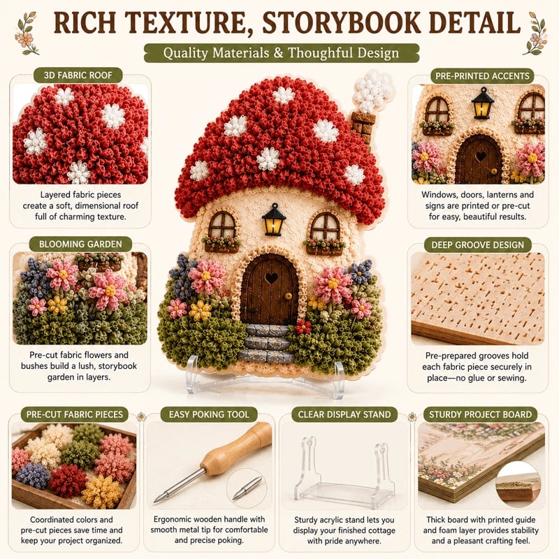 ✨ “Whimsical Village”-set voor 3D-kunst met stof (Poke Art-techniek)