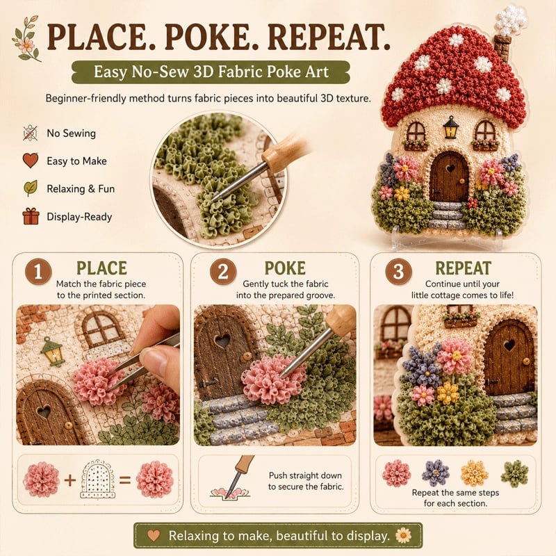 ✨ “Whimsical Village”-set voor 3D-kunst met stof (Poke Art-techniek)