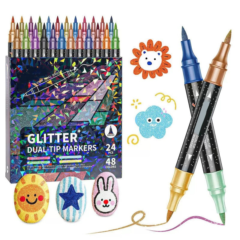 ✨ 24 dubbelzijdige glittermarkers | Laat je kunstwerken stralen 🎨