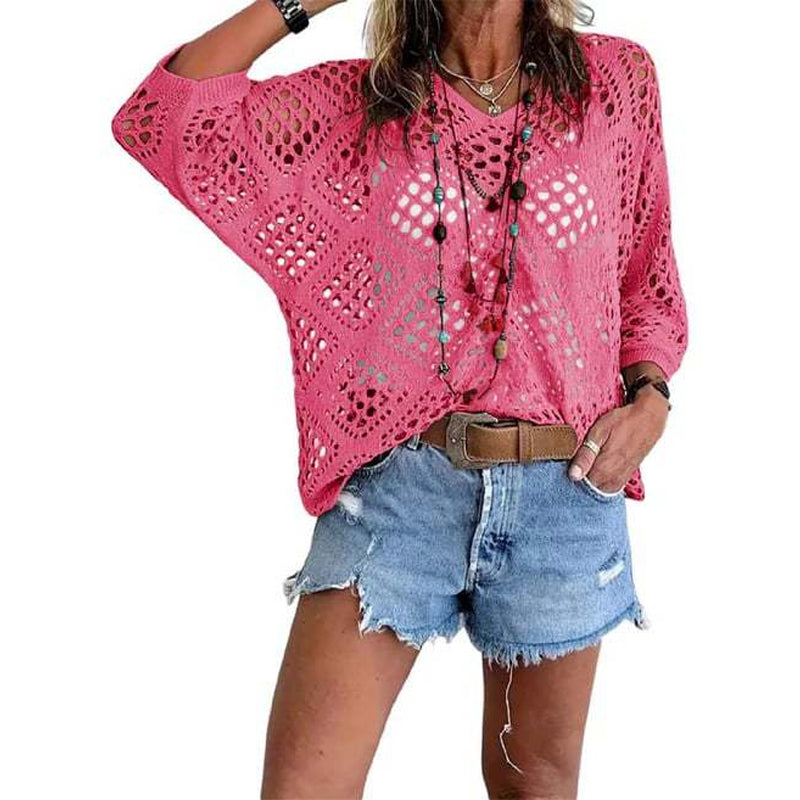Blijf koel en stijlvol deze zomer! 🌬️🆒  Gebreide trui met V-hals 🌿👕