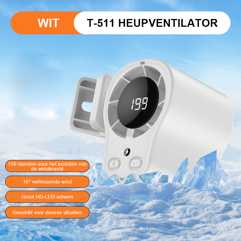 Draagbare koelventilator voor buiten 🌬️✨: met handige heupclip 👖, nekhanger 📿 en comfortabele handgreep ✊.