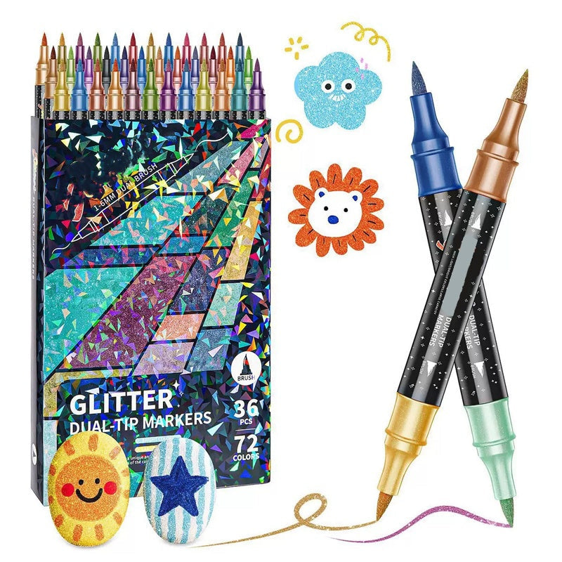 ✨ 24 dubbelzijdige glittermarkers | Laat je kunstwerken stralen 🎨