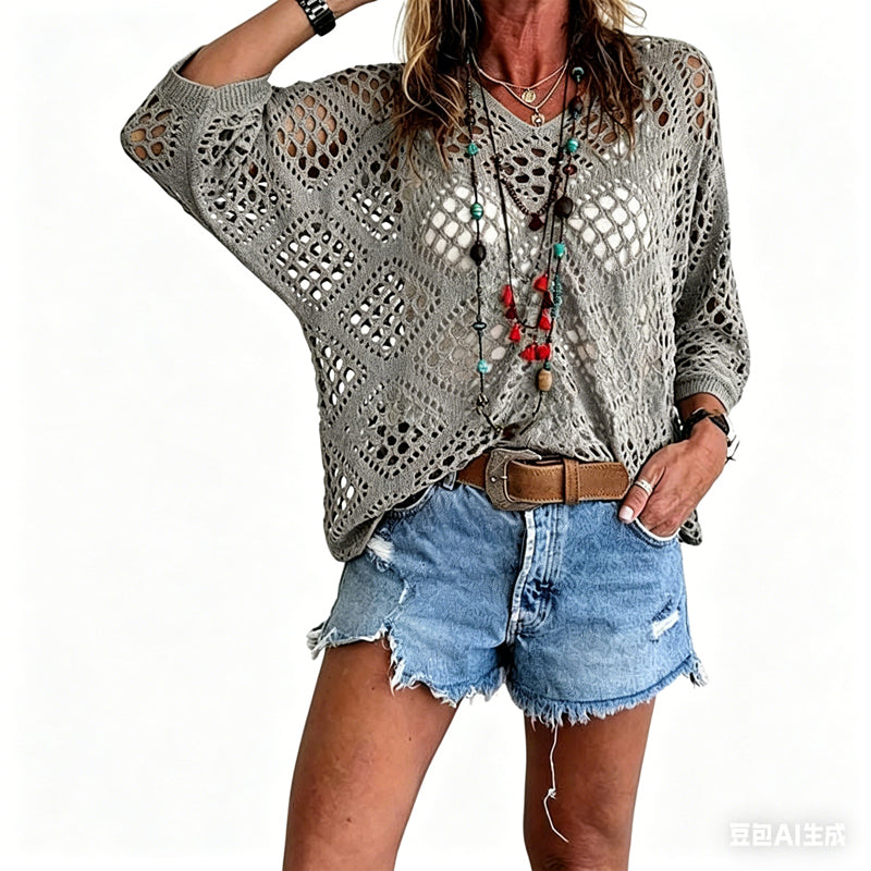 Blijf koel en stijlvol deze zomer! 🌬️🆒  Gebreide trui met V-hals 🌿👕