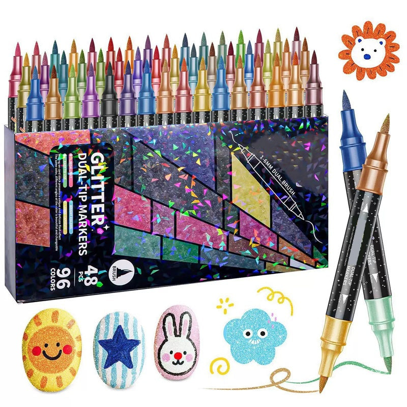 ✨ 24 dubbelzijdige glittermarkers | Laat je kunstwerken stralen 🎨