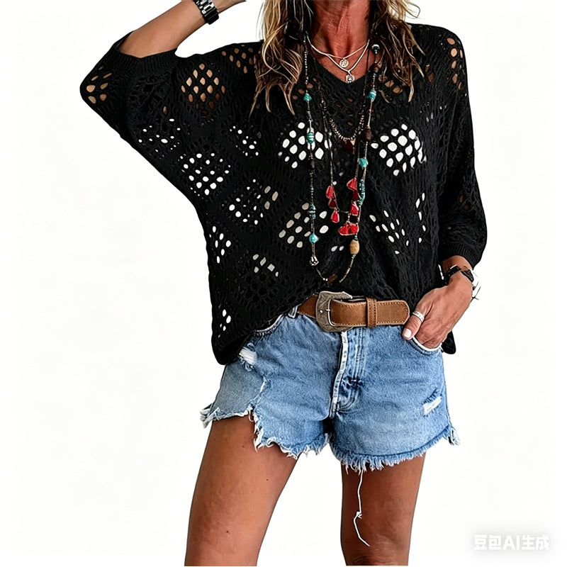 Blijf koel en stijlvol deze zomer! 🌬️🆒  Gebreide trui met V-hals 🌿👕