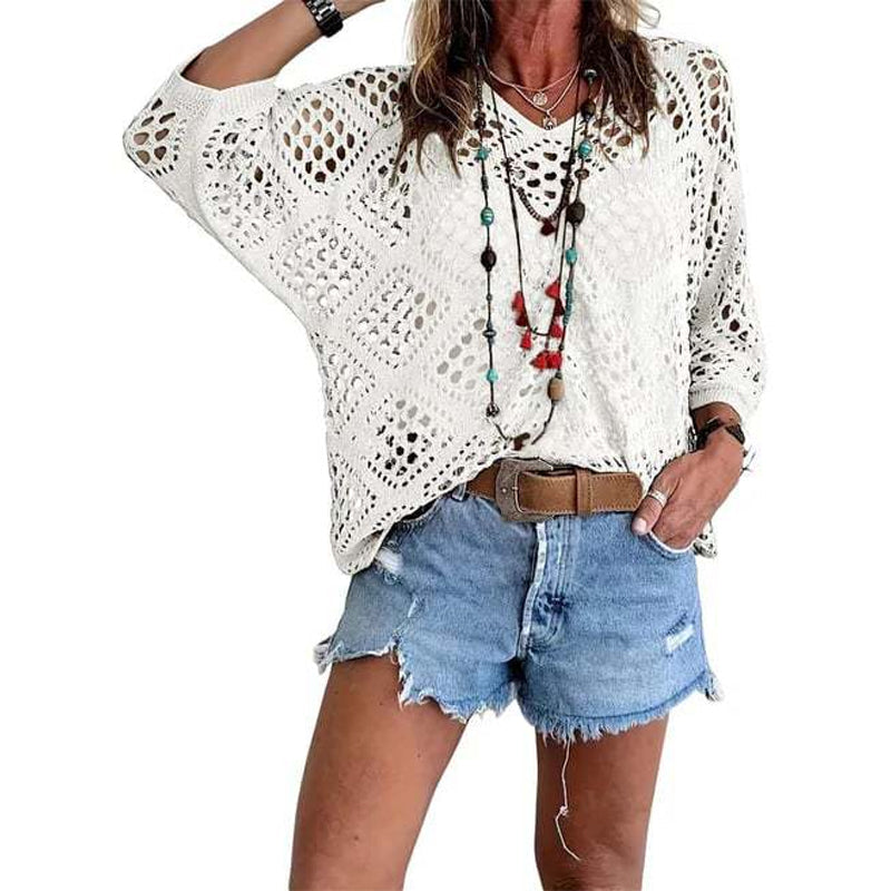 Blijf koel en stijlvol deze zomer! 🌬️🆒  Gebreide trui met V-hals 🌿👕