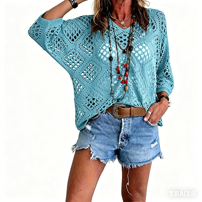 Blijf koel en stijlvol deze zomer! 🌬️🆒  Gebreide trui met V-hals 🌿👕