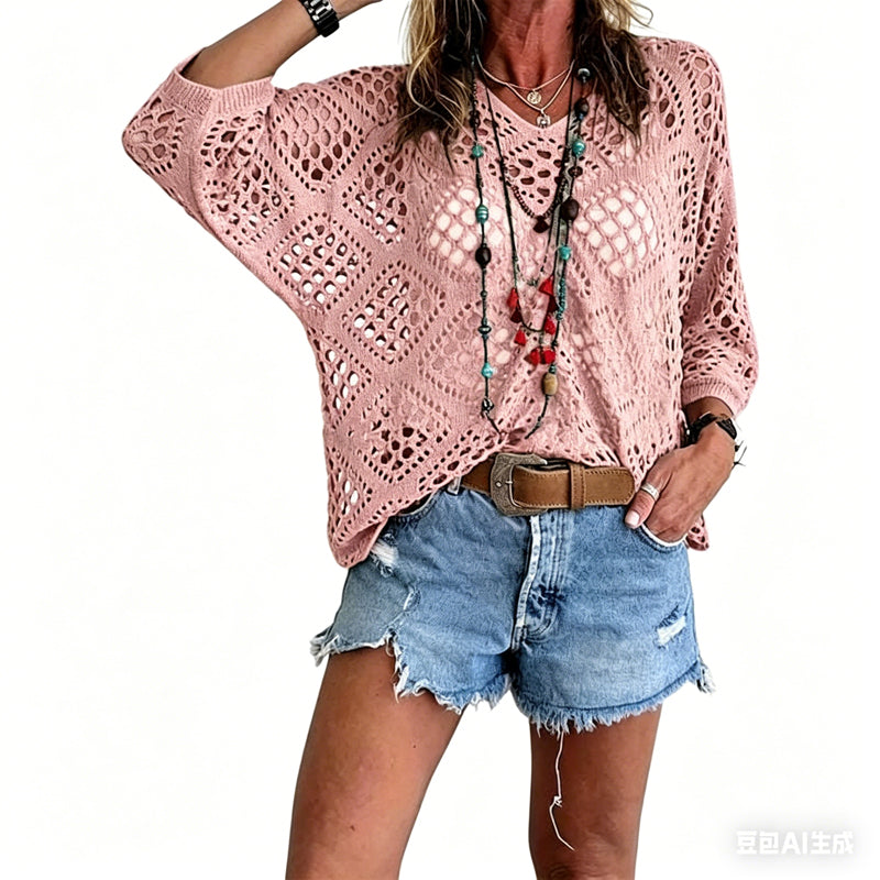 Blijf koel en stijlvol deze zomer! 🌬️🆒  Gebreide trui met V-hals 🌿👕