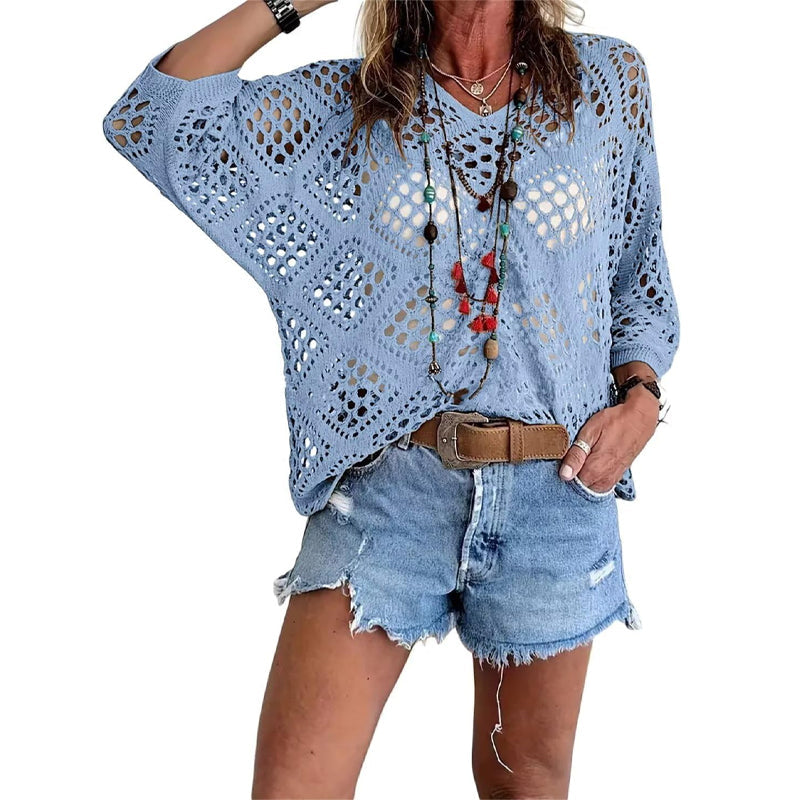 Blijf koel en stijlvol deze zomer! 🌬️🆒  Gebreide trui met V-hals 🌿👕
