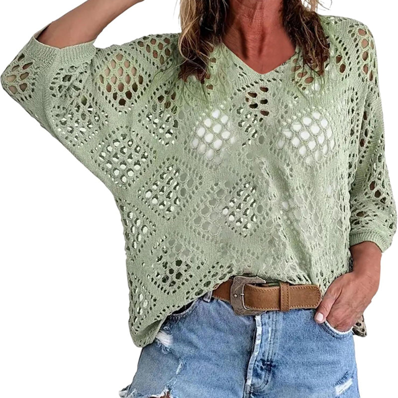 Blijf koel en stijlvol deze zomer! 🌬️🆒  Gebreide trui met V-hals 🌿👕