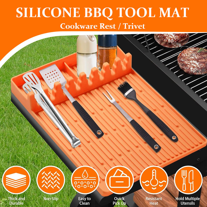 🔥Dite addio a unto e graffi! 🍳Tappetino in silicone per utensili da barbecue con gocciolatoio