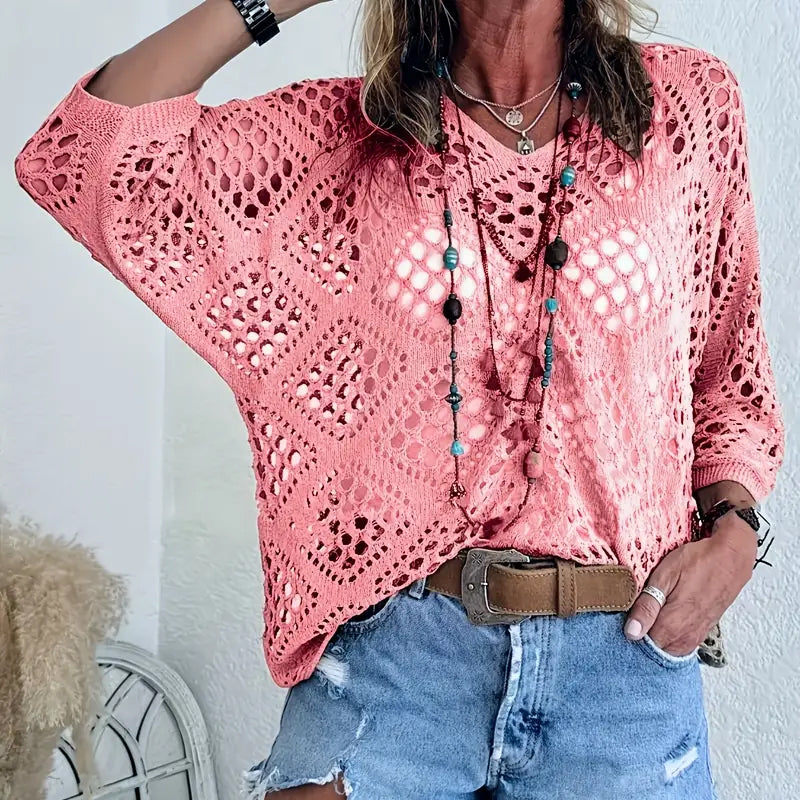 Blijf koel en stijlvol deze zomer! 🌬️🆒  Gebreide trui met V-hals 🌿👕