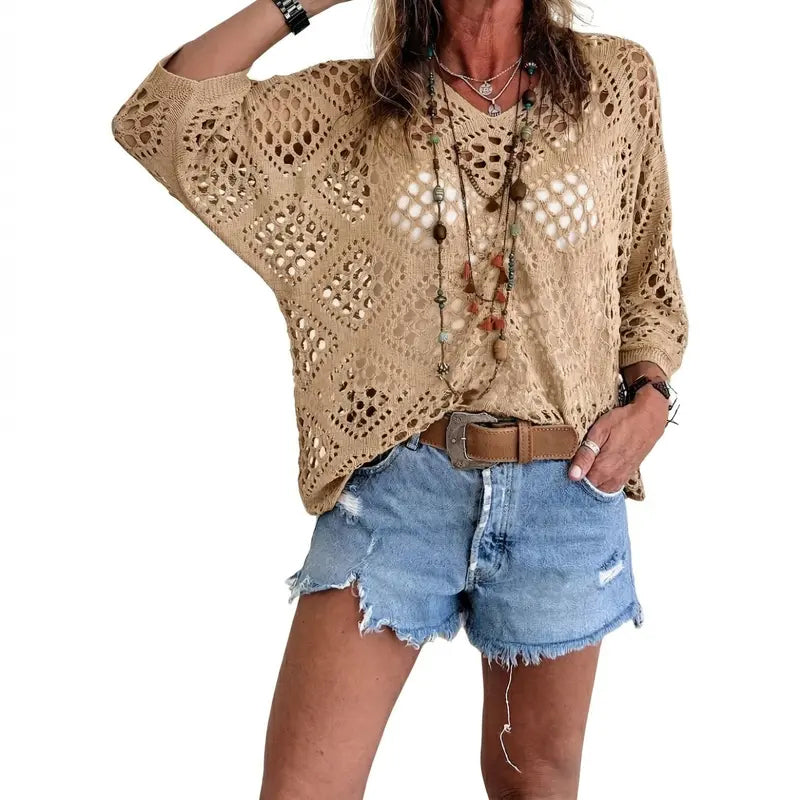 Blijf koel en stijlvol deze zomer! 🌬️🆒  Gebreide trui met V-hals 🌿👕