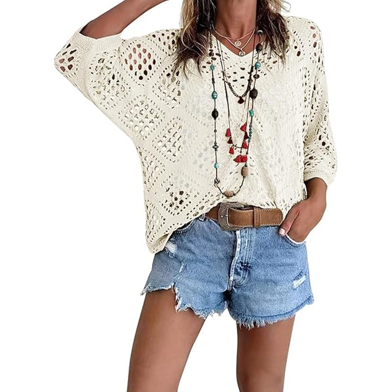 Blijf koel en stijlvol deze zomer! 🌬️🆒  Gebreide trui met V-hals 🌿👕
