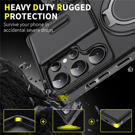 Armor Case voor Galaxy S-serie 🛡️ Schuifbare Camera-protector & 360° Ring 🧲 Magnetische Functie