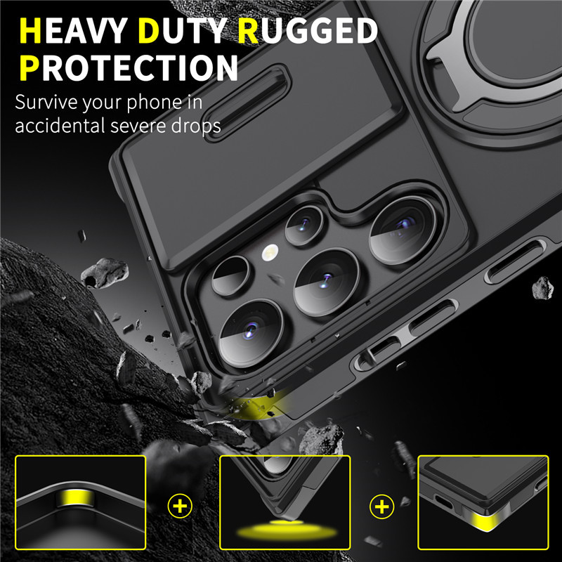 Armor Case voor Galaxy S-serie 🛡️ Schuifbare Camera-protector & 360° Ring 🧲 Magnetische Functie