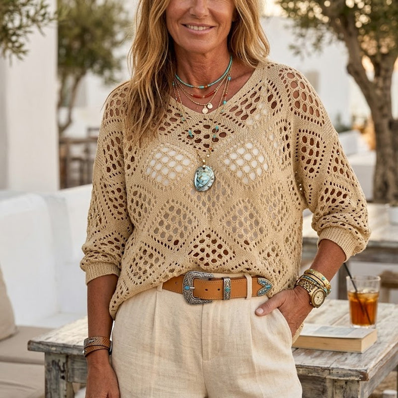 Blijf koel en stijlvol deze zomer! 🌬️🆒  Gebreide trui met V-hals 🌿👕