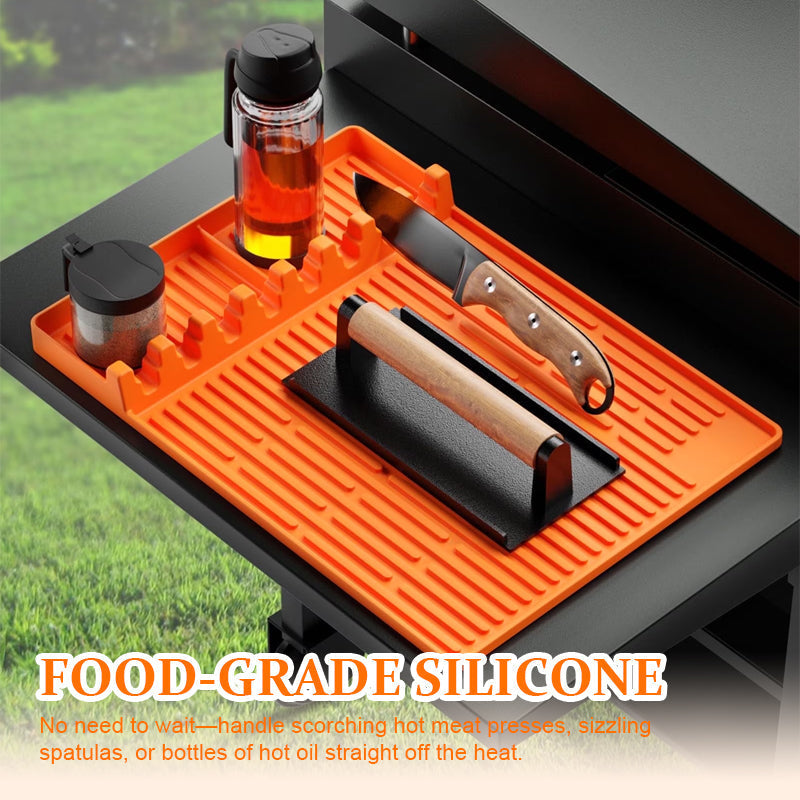 🔥Dite addio a unto e graffi! 🍳Tappetino in silicone per utensili da barbecue con gocciolatoio