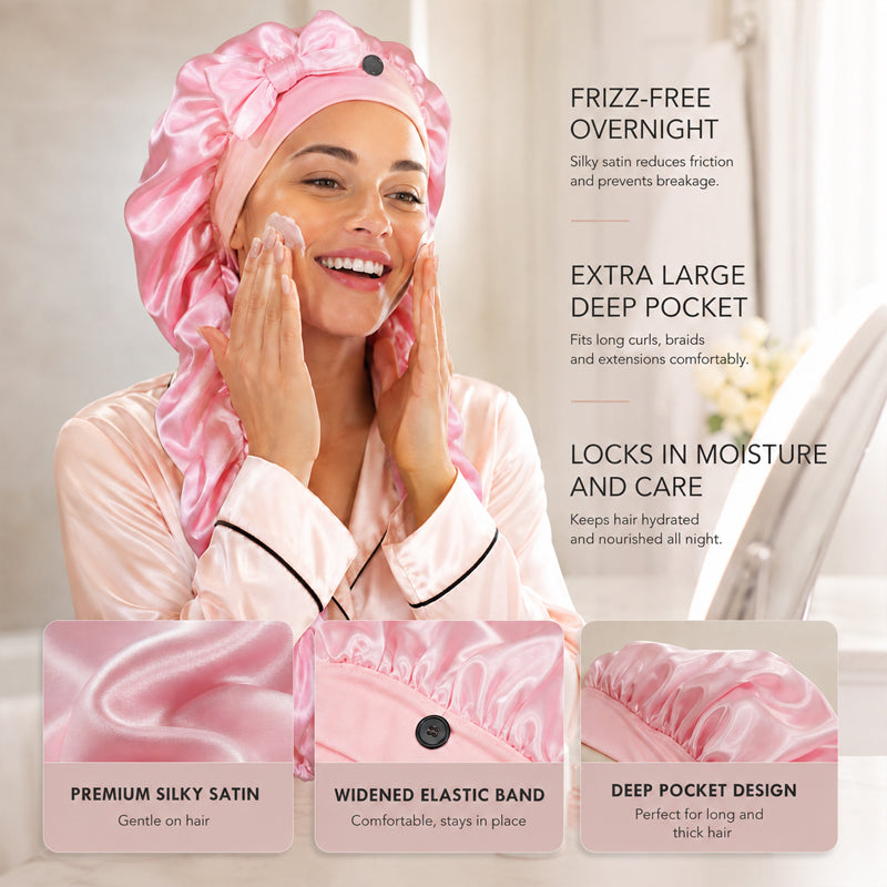 ✨Antislip nachtmuts met zijden strik voor lang haar: ❤️Ideaal om de hele nacht door te slapen