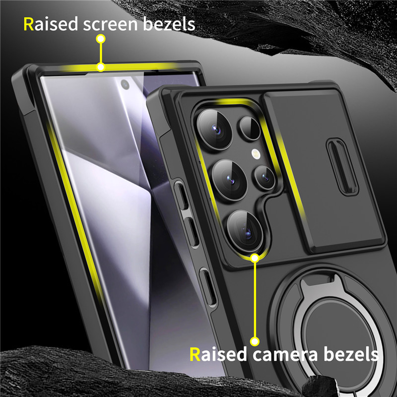Armor Case voor Galaxy S-serie 🛡️ Schuifbare Camera-protector & 360° Ring 🧲 Magnetische Functie