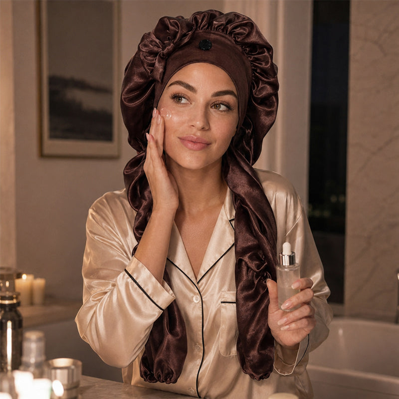 ✨Antislip nachtmuts met zijden strik voor lang haar: ❤️Ideaal om de hele nacht door te slapen