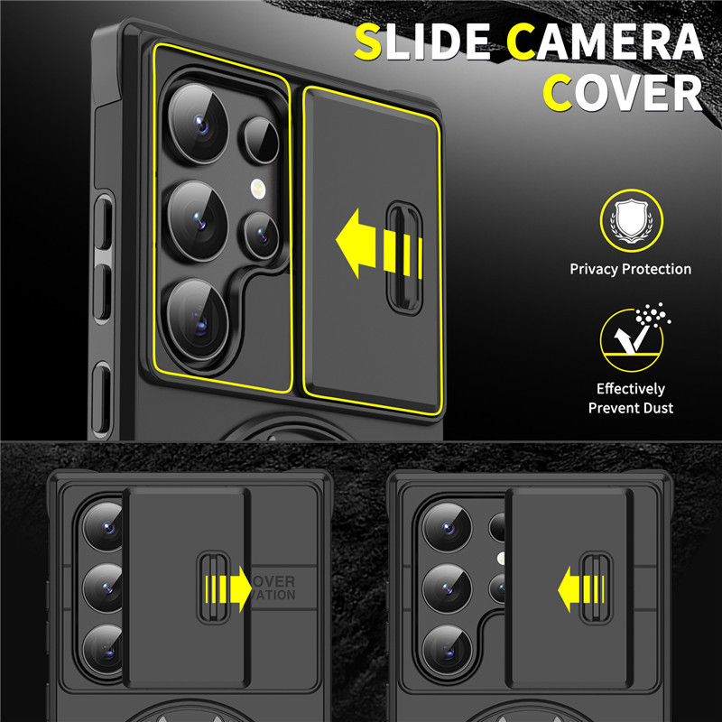 Armor Case voor Galaxy S-serie 🛡️ Schuifbare Camera-protector & 360° Ring 🧲 Magnetische Functie