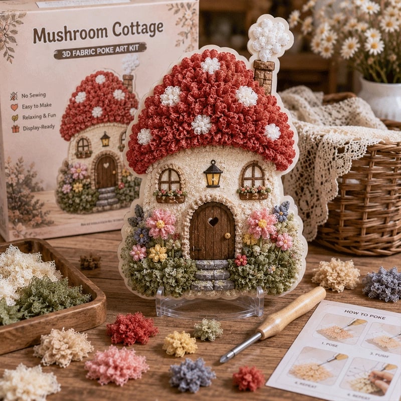 ✨ “Whimsical Village”-set voor 3D-kunst met stof (Poke Art-techniek)