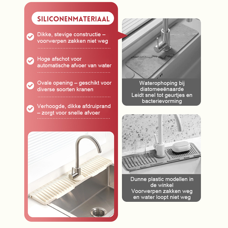 ✨Siliconen spatbeschermer en droogmat voor de kraan📉💧