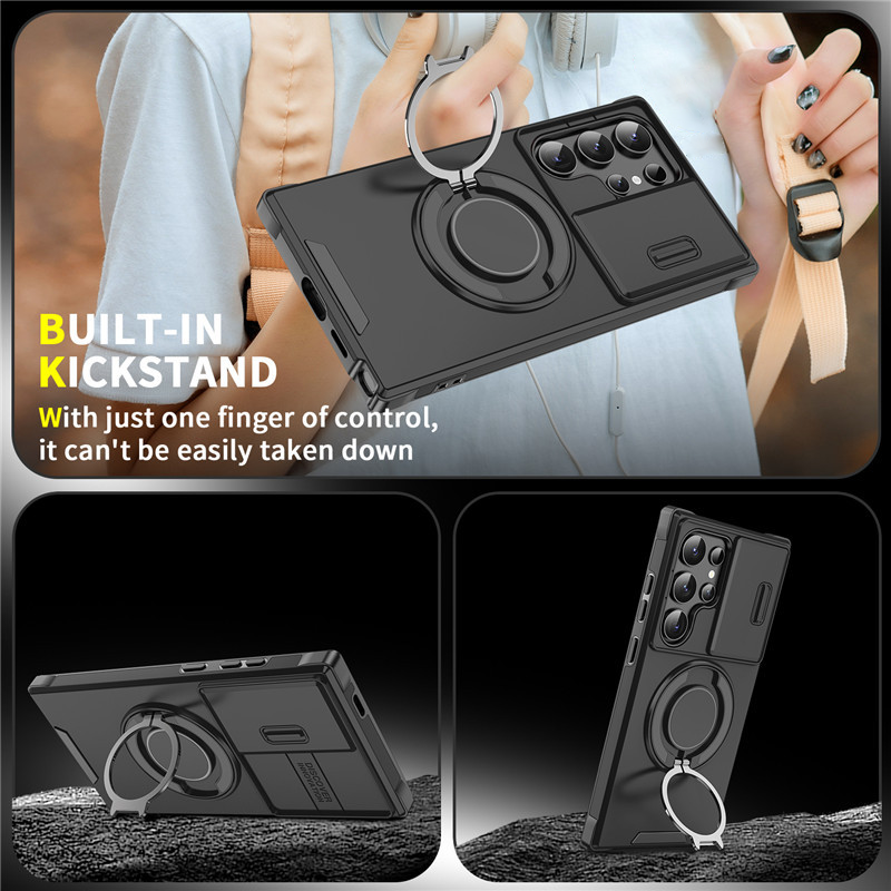 Armor Case voor Galaxy S-serie 🛡️ Schuifbare Camera-protector & 360° Ring 🧲 Magnetische Functie