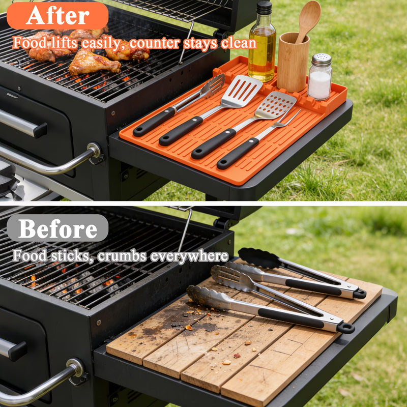 🔥Dite addio a unto e graffi! 🍳Tappetino in silicone per utensili da barbecue con gocciolatoio