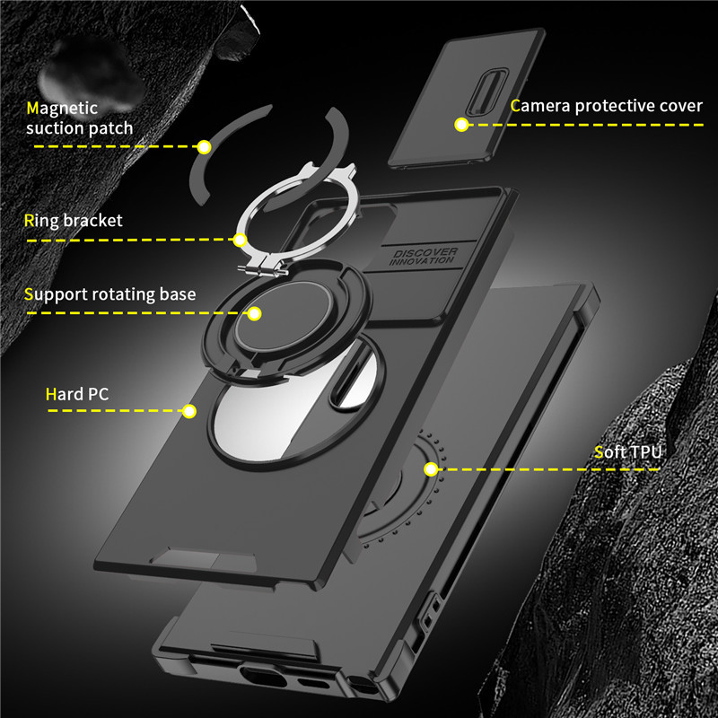 Armor Case voor Galaxy S-serie 🛡️ Schuifbare Camera-protector & 360° Ring 🧲 Magnetische Functie
