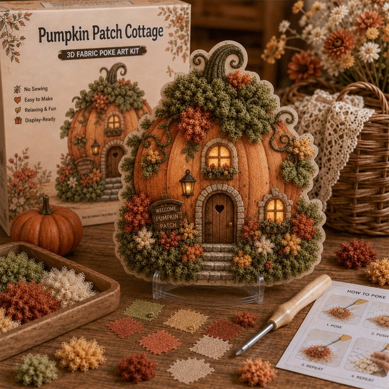 ✨ “Whimsical Village”-set voor 3D-kunst met stof (Poke Art-techniek)