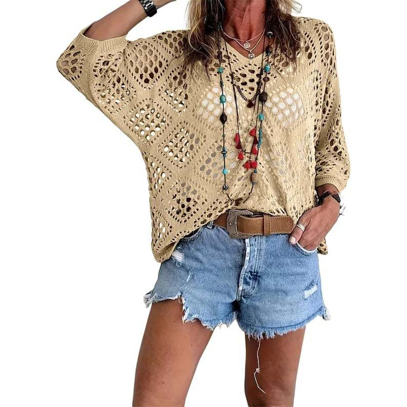 Blijf koel en stijlvol deze zomer! 🌬️🆒  Gebreide trui met V-hals 🌿👕