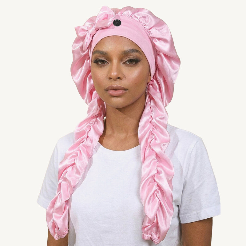 ✨Antislip nachtmuts met zijden strik voor lang haar: ❤️Ideaal om de hele nacht door te slapen