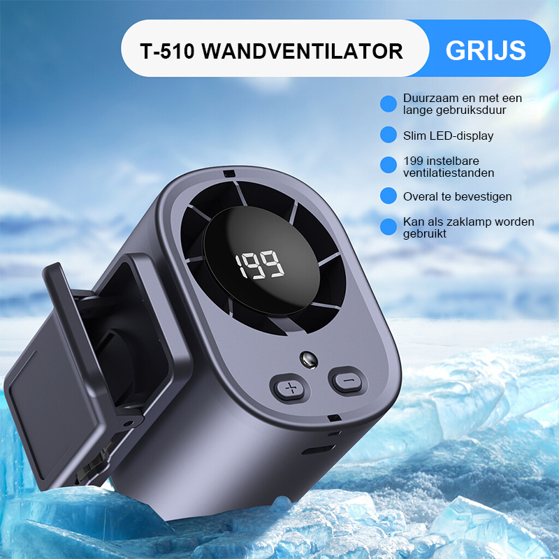 Draagbare koelventilator voor buiten 🌬️✨: met handige heupclip 👖, nekhanger 📿 en comfortabele handgreep ✊.