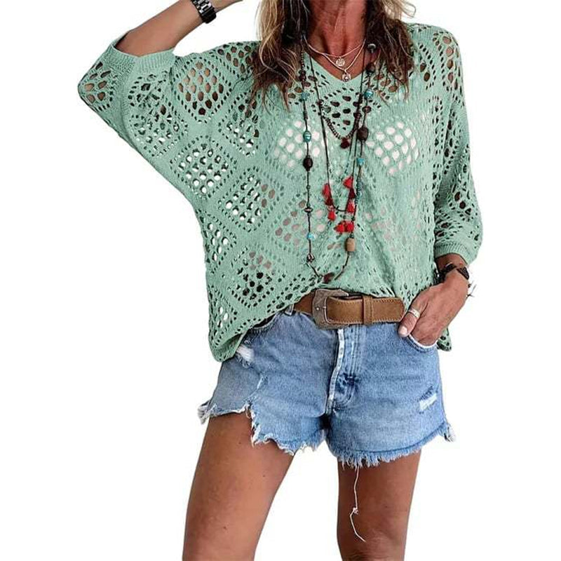 Blijf koel en stijlvol deze zomer! 🌬️🆒  Gebreide trui met V-hals 🌿👕