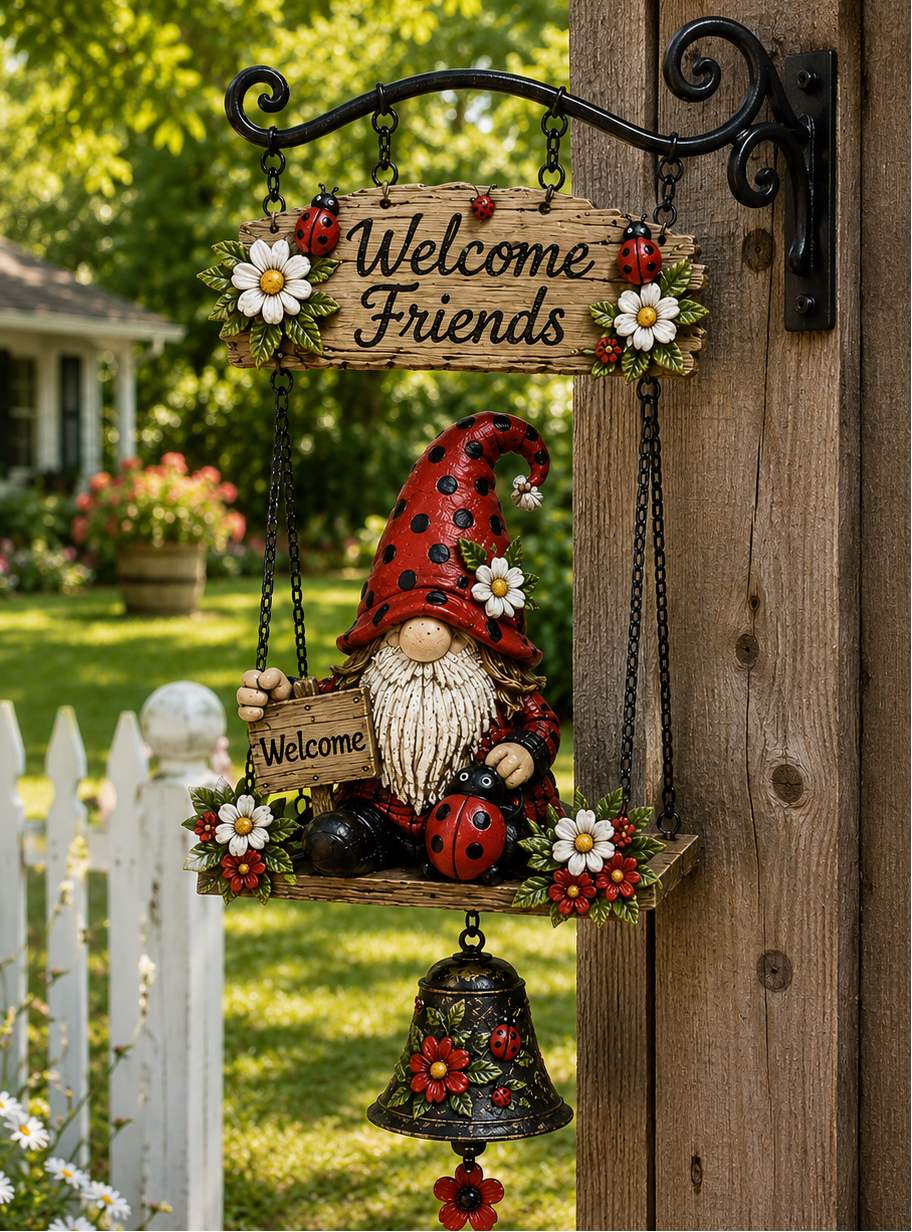 🔥Limited time 50% OFF – Rustic Garden Gnome Bell Outdoor Decor 🐞🌼