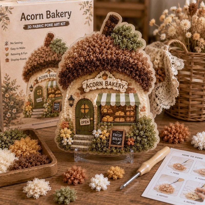 ✨ “Whimsical Village”-set voor 3D-kunst met stof (Poke Art-techniek)
